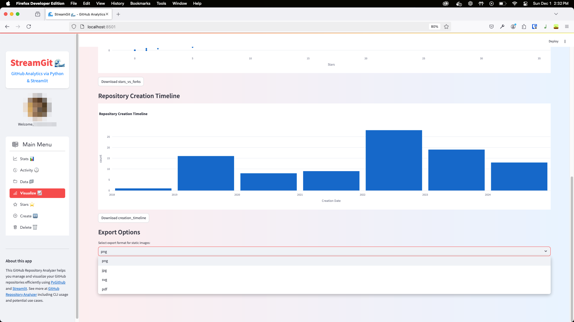 StreamGit Analytics Dashboard Screenshot