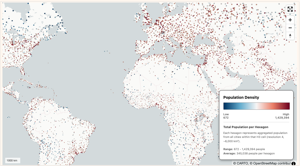Population Density Map with PyDeck & DuckDB